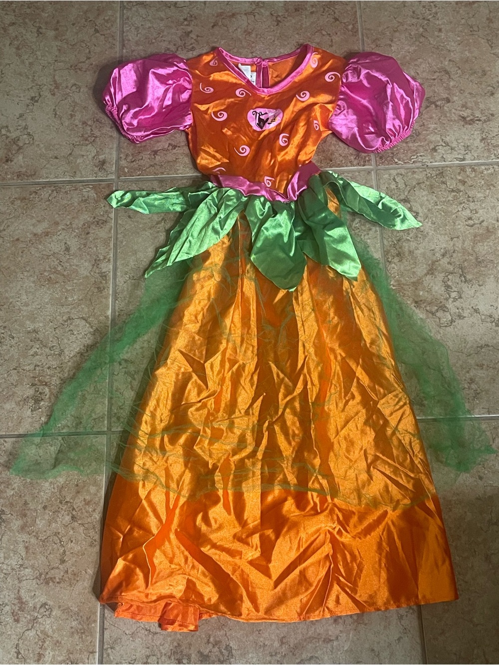Costume - Barbie Orange and Pink Pumpkin Princess Dress with Green Leaf Accents
